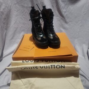 Louis Vuitton Black Monogram Lace-Up Platform Boots